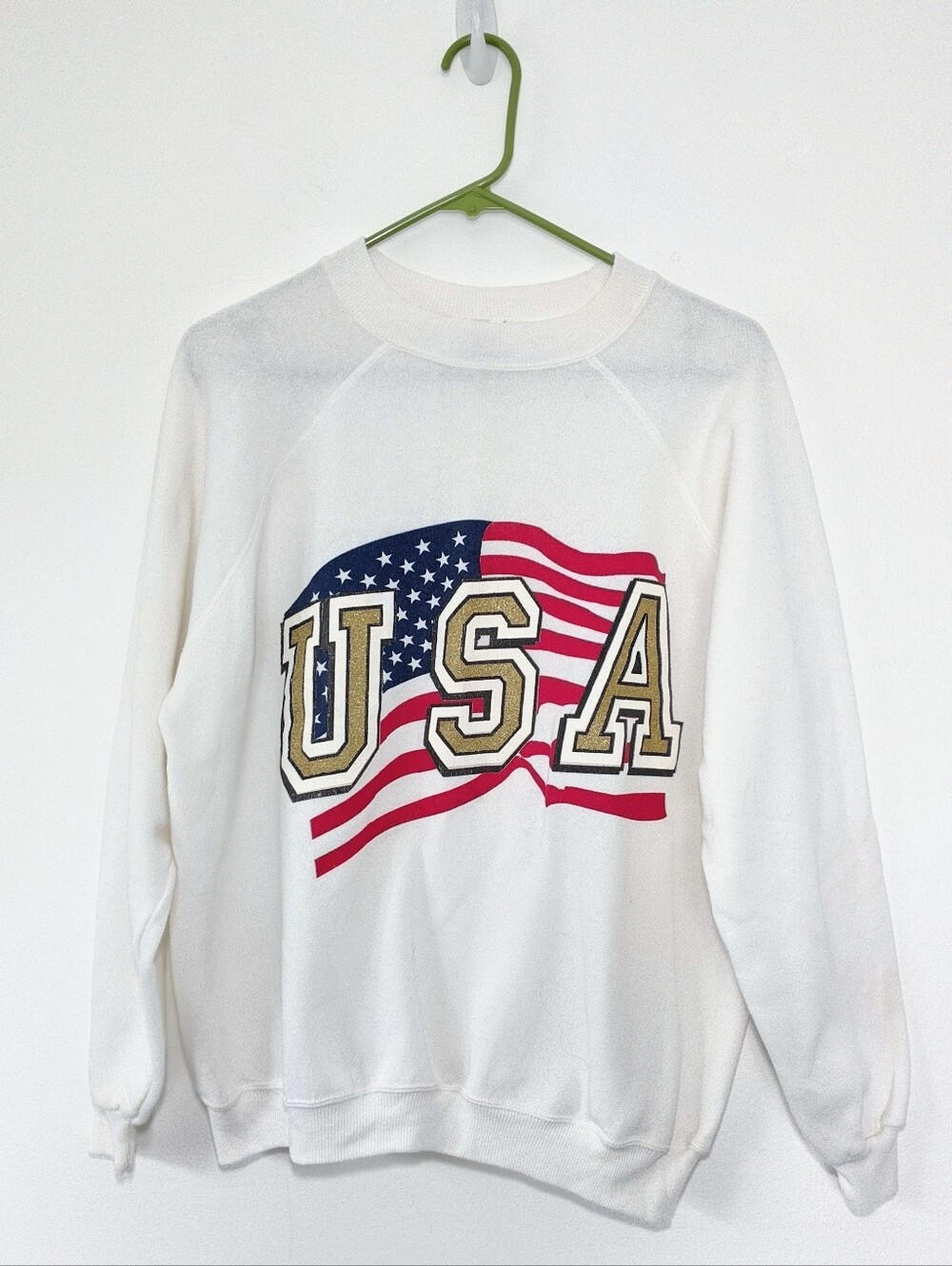 Vintage White USA Flag Graphic Sweatshirt L